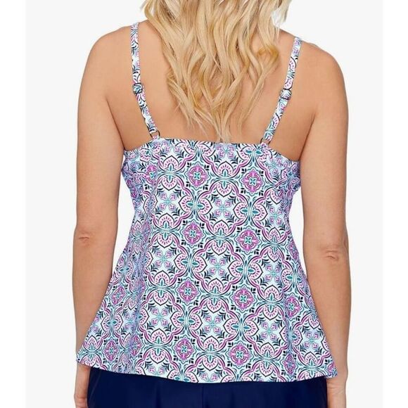 Island Escape Underwire Tankini Mandala Swim Top Full Bust Support Women Size 12 - Picture 2 of 9